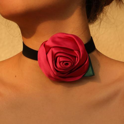 Collar Necklace, Velveteen, with Cloth & 304 Stainless Steel, Flower, fashion jewelry, more colors for choice, Sold By PC