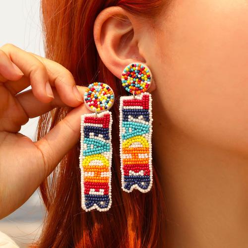 Earring Jewelry, Cloth, with Seedbead, fashion jewelry, multi-colored, 21x83mm, Sold By Pair