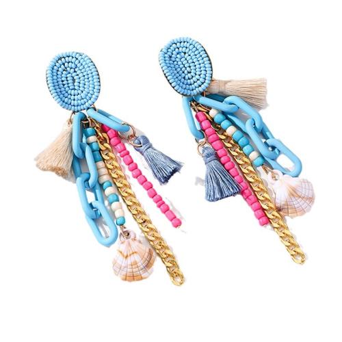 Earring Jewelry, Seedbead, with Cotton Thread & Tibetan Style & Acrylic, fashion jewelry, multi-colored, 35x110mm, Sold By Pair