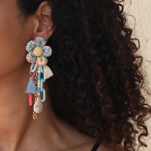 Bijoux boucles d'oreilles, Seedbead, avec Fil de coton & alliage de zinc & Acrylique, bijoux de mode, multicolore, 41x125mm, Vendu par paire