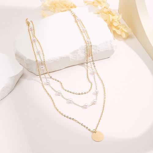 Tibetan Style Jewelry Necklace, with Plastic Pearl, with 7cm extender chain, plated, three layers & fashion jewelry & for woman, gold, nickel, lead & cadmium free, Length:Approx 38 cm, Approx 45 cm, Approx 55 cm, Sold By PC