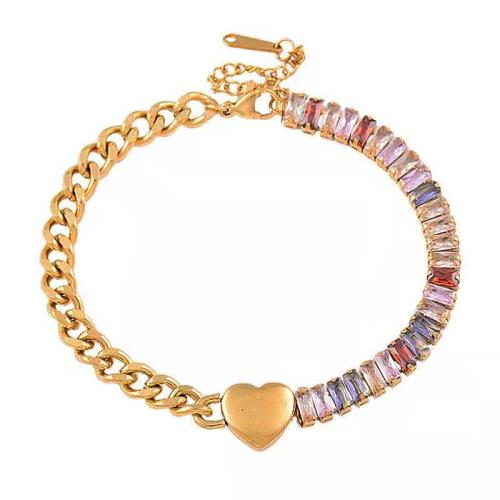 Bracelet d'acier titane, avec 5cm chaînes de rallonge, Placage de couleur d'or, styles différents pour le choix & pour femme & avec strass, Longueur:Environ 18 cm, Vendu par PC