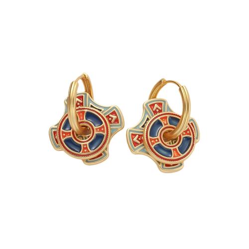 Brass Drop Earring, 18K gold plated, fashion jewelry & for woman & enamel, 30x22mm, Sold By Pair