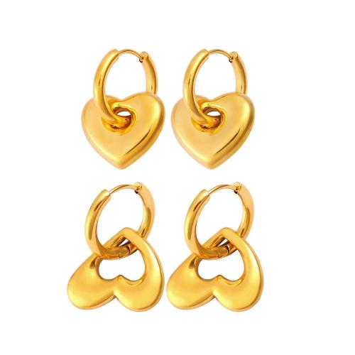 Huggie Hoop Drop Earring, 316 Stainless Steel, Heart, plated, different styles for choice & for woman, golden, Sold By Pair