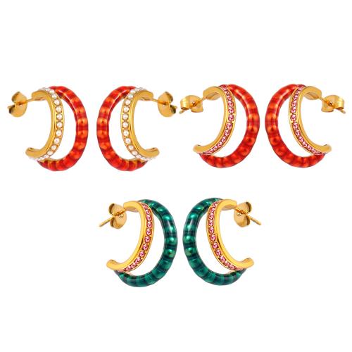 Edelstahl Ohrringe, 304 Edelstahl, mit Kunststoff Perlen, plattiert, Micro pave Zirkonia & für Frau & Emaille, keine, verkauft von Paar