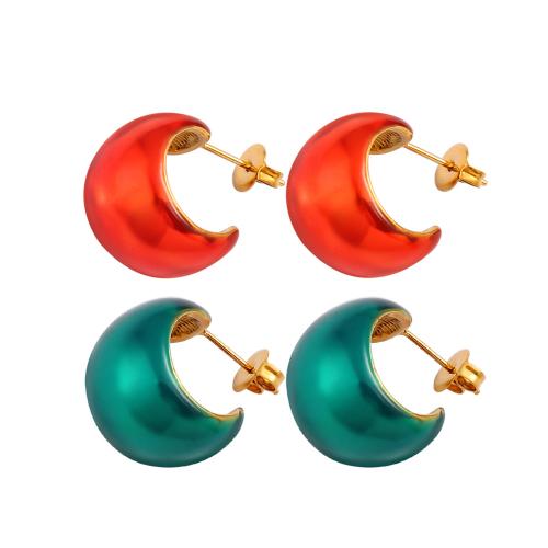 Stainless Steel Stud Earrings, 304 Stainless Steel, plated, for woman & enamel, more colors for choice, Sold By Pair