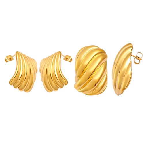 Edelstahl Ohrringe, 304 Edelstahl, mit 316 Edelstahl, plattiert, verschiedene Stile für Wahl & für Frau, goldfarben, verkauft von Paar