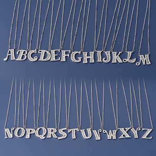 Cubic Zircon Micro Pave Brass Necklace 925 Sterling Silver plated letters are from A to Z & micro pave cubic zirconia & for woman silver color Length Approx 21-50 cm Sold By PC