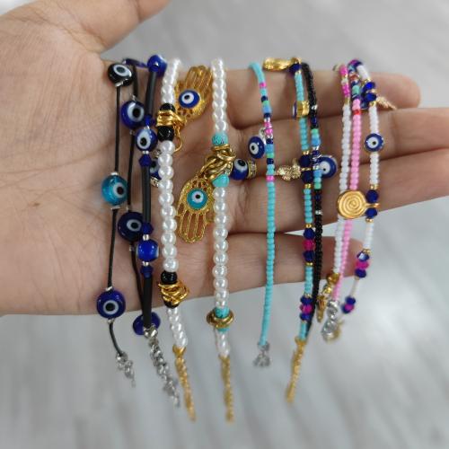 Tibetan Style Bracelet, with Seedbead & Resin & Plastic Pearl, plated, evil eye pattern & different styles for choice & for woman & enamel, more colors for choice, nickel, lead & cadmium free, Length:14 cm, Sold By PC