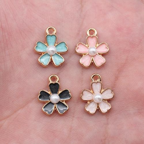 Tibetan Style Enamel Pendants, with Plastic Pearl, Flower, gold color plated, DIY, 15x12mm, Sold By PC