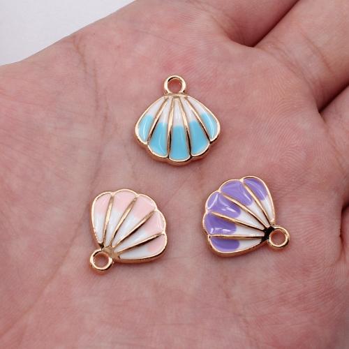 Tibetan Style Enamel Pendants, Shell, gold color plated, DIY, 17x16mm, Sold By PC