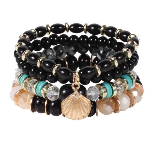 Acrylic Bracelet Set, with Crystal & Tibetan Style, Shell, 4 pieces & Bohemian style & for woman, more colors for choice, Length:Approx 7 Inch, Sold By Set