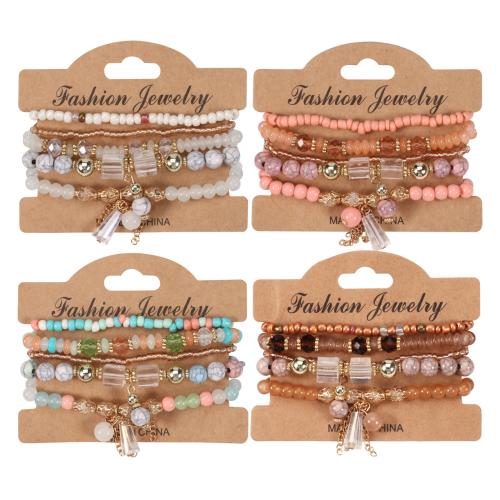 Glass Bracelet Set, with Crystal & Tibetan Style & Acrylic, 4 pieces & Bohemian style & for woman, more colors for choice, Length:Approx 7 Inch, Sold By Set
