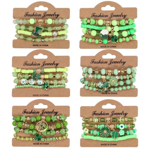 Crystal Bracelet Set with Glass Beads & Polymer Clay & Elastic Thread & Zinc Alloy & Acrylic multilayer & Bohemian style & for woman Inner Approx 60mm Sold By Set