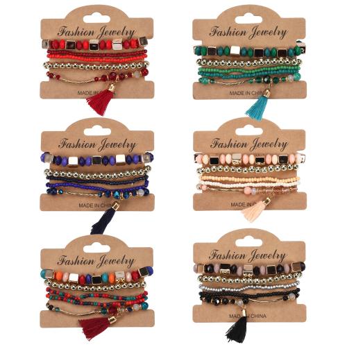 Glass Bracelet Set, with Tibetan Style & Acrylic, 5 pieces & Bohemian style & for woman, more colors for choice, Length:Approx 7 Inch, Sold By Set