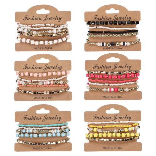 Glass Bracelet Set with Plastic Pearl & Zinc Alloy & Acrylic 5 pieces & Bohemian style & for woman Length Approx 7 Inch Sold By Set