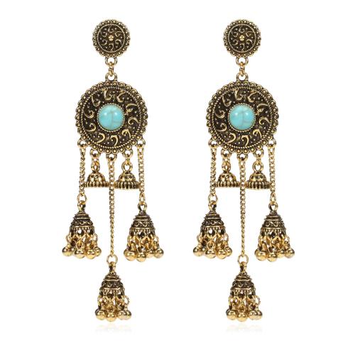 Zinc Alloy Tassel Earring with turquoise & Acrylic antique gold color plated Bohemian style & for woman Sold By Pair