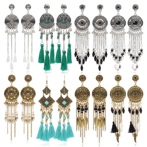 Zinc Alloy Tassel Earring with Seedbead & Porcelain & Crystal plated Bohemian style & for woman Sold By Pair