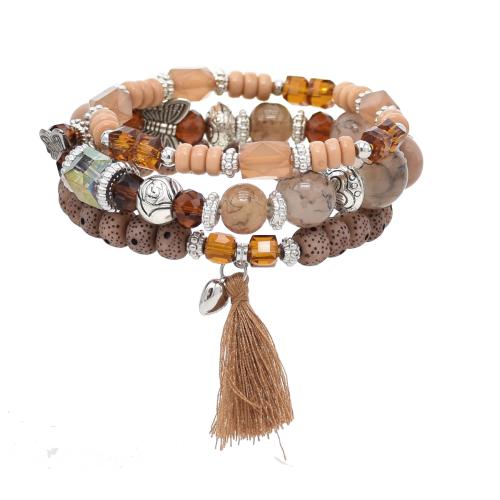 Tibetan Style Bracelet, with Acrylic, three pieces & fashion jewelry & different styles for choice & for woman, more colors for choice, Length:Approx 17 cm, Sold By Set