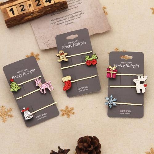 Christmas Hair Clip, PU Leather, with Tibetan Style, three pieces & different styles for choice & for woman, 65x20mm, Sold By Set