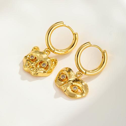 Asymmetric Earrings, Brass, fashion jewelry & micro pave cubic zirconia & for woman, golden, eardrop 1.3x1.6cm  Circle diameter 1.4cm, Sold By Pair