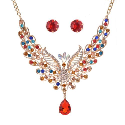 Tibetan Style Jewelry Sets, Stud Earring & necklace, plated, 2 pieces & fashion jewelry & for woman & with rhinestone, more colors for choice, Length:Approx 45 cm, Sold By Set