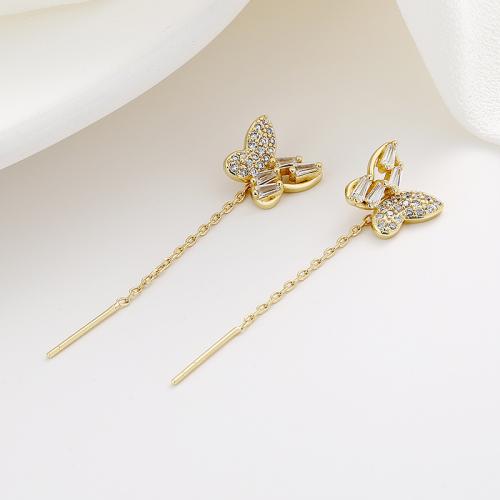 Cubic Zirconia Micro Pave Brass Earring, Butterfly, fashion jewelry & micro pave cubic zirconia & for woman, more colors for choice, 60mm, Sold By Pair