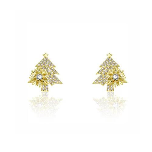 Cubic Zirconia Micro Pave Brass Earring Christmas Tree fashion jewelry & micro pave cubic zirconia & for woman Sold By Pair