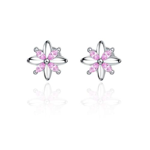 Cubic Zirconia Micro Pave Brass Earring, Flower, fashion jewelry & micro pave cubic zirconia & for woman, 9x9mm, Sold By Pair