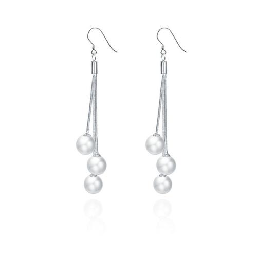 Boucles d'oreilles pendantes en laiton, avec Plastique ABS perle, bijoux de mode & pour femme, 88mm, Vendu par paire