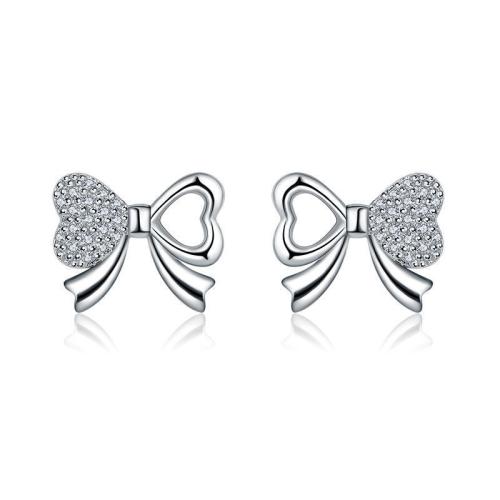 Boucles d'oreilles en laiton zircon cubique pavent, Noeud papillon, bijoux de mode & pavé de micro zircon & pour femme, 10x12mm, Vendu par paire
