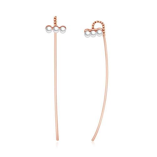 Brass Thread Through Earrings, with ABS Plastic Pearl, fashion jewelry & for woman, 65mm, Sold By Pair