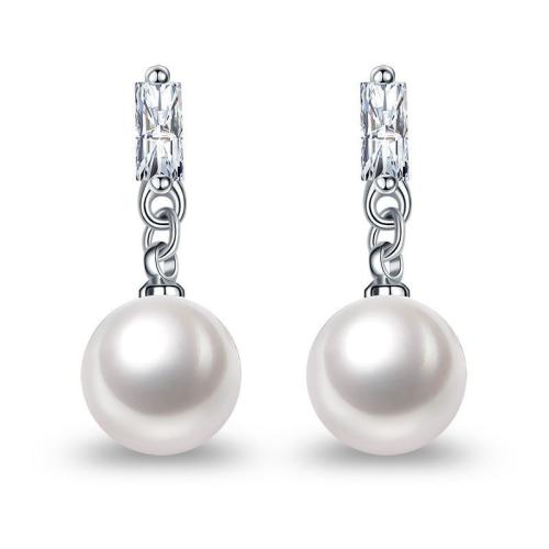 Boucles d'oreilles en laiton zircon cubique pavent, avec perle de plastique, bijoux de mode & pavé de micro zircon & pour femme, 20mm, Vendu par paire
