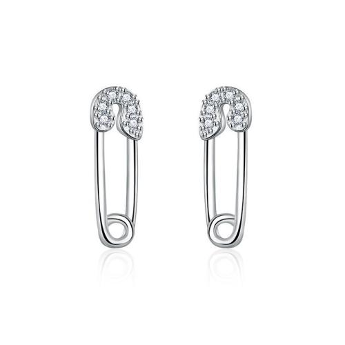 Cubic Zirconia Micro Pave Brass Earring Safety Pin fashion jewelry & micro pave cubic zirconia & for woman Sold By Pair