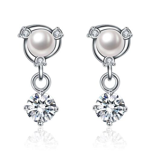 Cubic Zirconia Micro Pave Brass Earring with Plastic Pearl fashion jewelry & micro pave cubic zirconia & for woman 24.60mm Sold By Pair