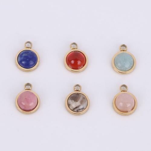 Stainless Steel Pendants, 316 Stainless Steel, with Natural Stone, Vacuum Ion Plating, different materials for choice, golden, 7.50x6mm, 10PCs/Bag, Sold By Bag