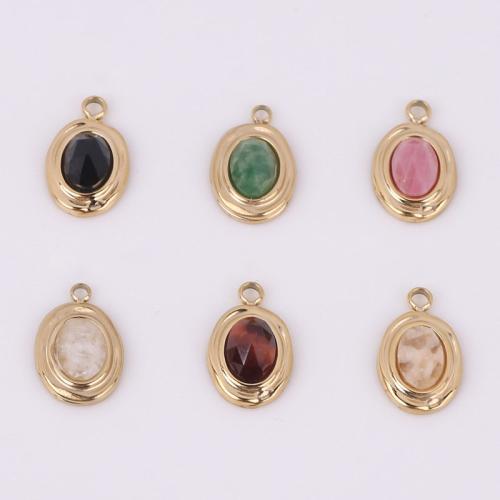 Stainless Steel Pendants, 316 Stainless Steel, with Natural Stone, Vacuum Ion Plating, different materials for choice, golden, 12x8mm, 10PCs/Bag, Sold By Bag