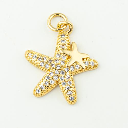 Cubic Zirconia Micro Pave Brass Pendant, Starfish, fashion jewelry & micro pave cubic zirconia & for woman, golden, 22x17mm, Hole:Approx 3mm, 50PCs/Lot, Sold By Lot