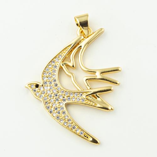 Cubic Zirconia Micro Pave Brass Pendant, Bird, fashion jewelry & micro pave cubic zirconia & for woman, golden, 35x24mm, Hole:Approx 3mm, 50PCs/Lot, Sold By Lot