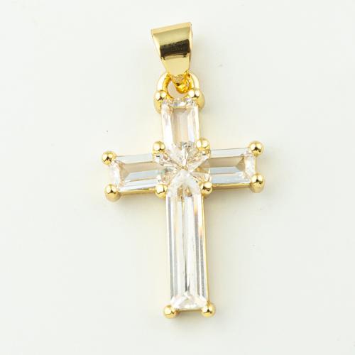 Cubic Zirconia Micro Pave Brass Pendant, Cross, fashion jewelry & micro pave cubic zirconia & for woman, golden, 26x14mm, Hole:Approx 3mm, 50PCs/Lot, Sold By Lot
