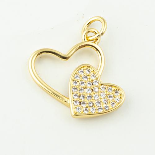 Cubic Zirconia Micro Pave Brass Pendant, Heart, fashion jewelry & micro pave cubic zirconia & for woman, golden, 20x18mm, Hole:Approx 3mm, 50PCs/Lot, Sold By Lot