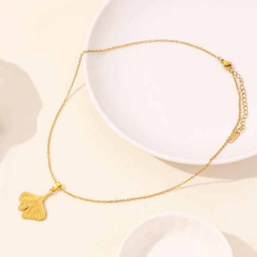 Stainless Steel Jewelry Necklace, 304 Stainless Steel, with 5cm extender chain, Leaf, Vacuum Ion Plating, fashion jewelry & different size for choice & for woman, more colors for choice, Length:Approx 40 cm, Sold By PC