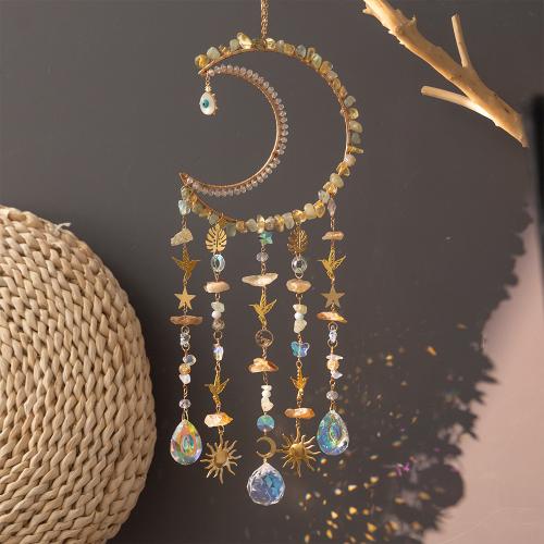 Hanging Ornaments, Brass, with Natural Stone, gold color plated, for home and office, mixed colors, nickel, lead & cadmium free, 150x500mm, Sold By PC