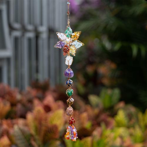Hängende Ornamente, Messing, mit Naturstein & Klarer Quarz, Blume, für Zuhause und Büro, farbenfroh, frei von Nickel, Blei & Kadmium, 80x450mm, verkauft von PC