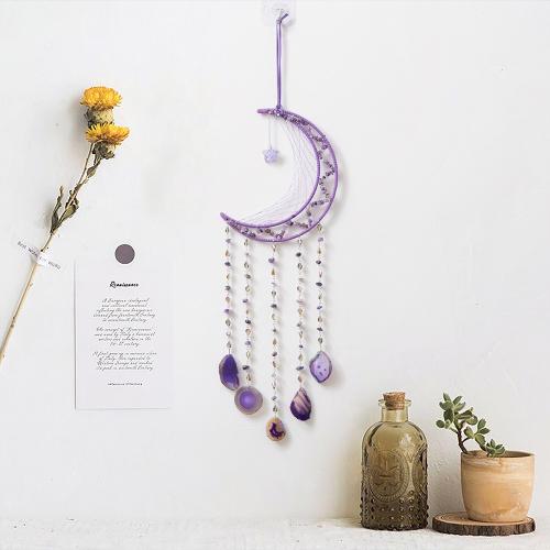 Fashion Dream Catcher, Iron, with leather cord & Agate & Amethyst, handmade, for home and office, more colors for choice, nickel, lead & cadmium free, 220x750mm, Sold By PC