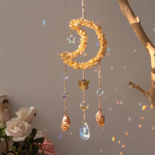 Hängende Ornamente, Eisen, mit Gelbquarz Perlen & Messing, handgemacht, für Zuhause und Büro, gelb, frei von Nickel, Blei & Kadmium, 110x390mm, verkauft von PC