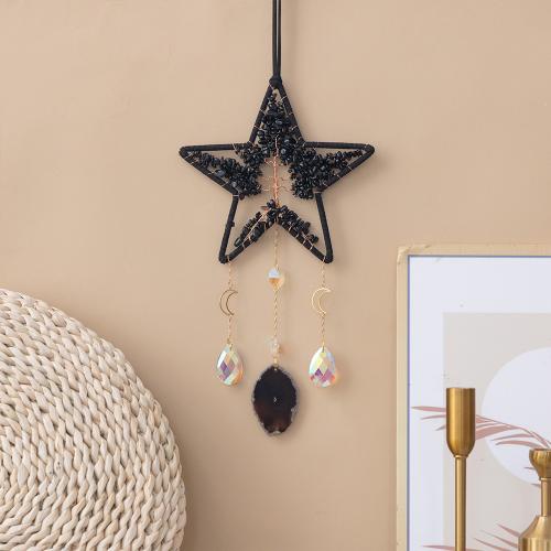 Hanging Ornaments, Iron, with leather cord & Agate, Star, handmade, for home and office, black, nickel, lead & cadmium free, 180x500mm, Sold By PC