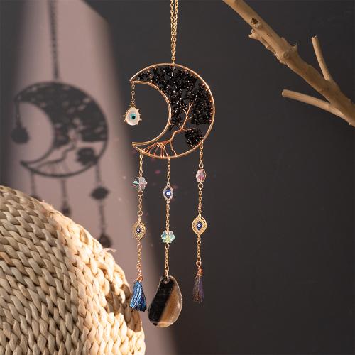 Hanging Ornaments, Iron, with Black Stone & Agate, handmade, for home and office, mixed colors, nickel, lead & cadmium free, 100x390x18mm, Sold By PC