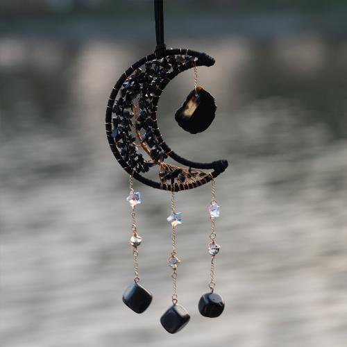 Hanging Ornaments Iron with leather cord & Agate & Brass handmade for home and office black nickel lead & cadmium free Sold By PC