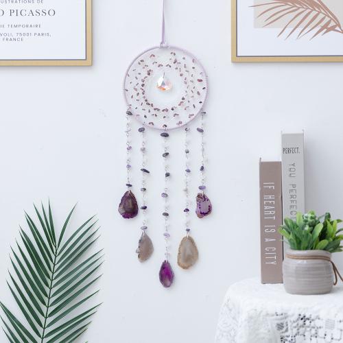 Fashion Dream Catcher, Iron, with Natural Stone & leather cord & Agate, handmade, for home and office, nickel, lead & cadmium free, 160x600mm, Sold By PC